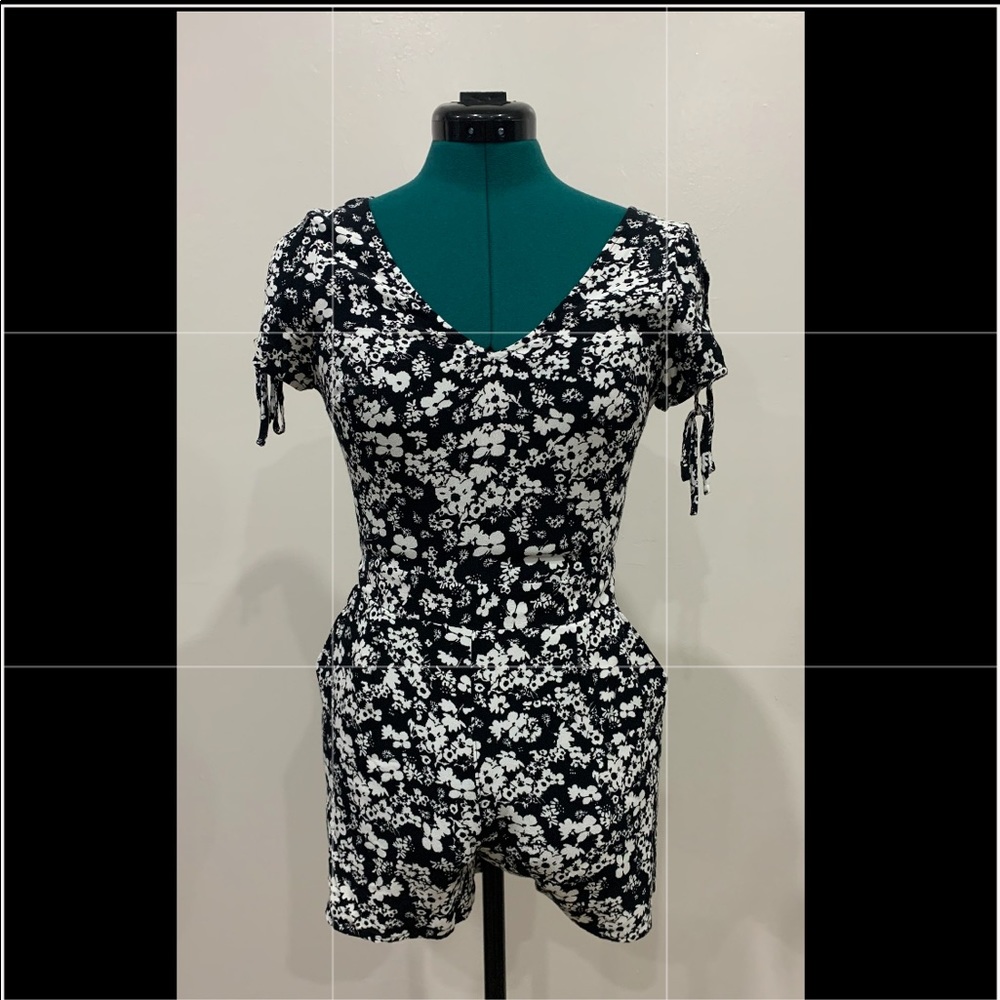 black and white floral romper